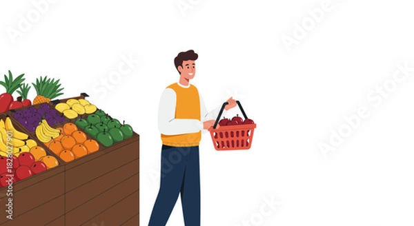 Obraz Man buying fresh fruit at grocery store