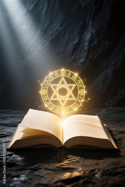 Fototapeta open book with light emitting from it.