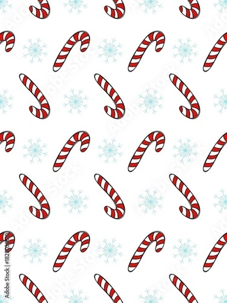 Fototapeta Candy cane and snowflakes repeating raster pattern