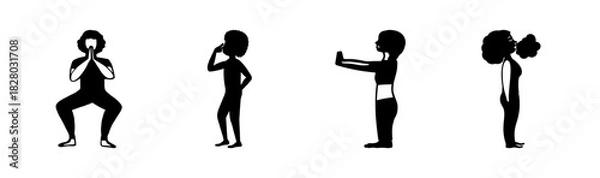 Obraz Diverse black silhouettes depicting various human actions and poses on white