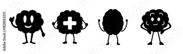 Obraz Four distinct cartoon brain characters illustrating ideas, health, thinking, and emotions