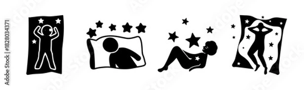Obraz Silhouettes of people sleeping with stars, depicting restful sleep and sweet dreams