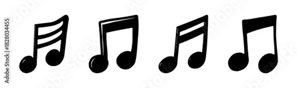 Obraz Black hand-drawn musical notes isolated on white background, simple music symbol