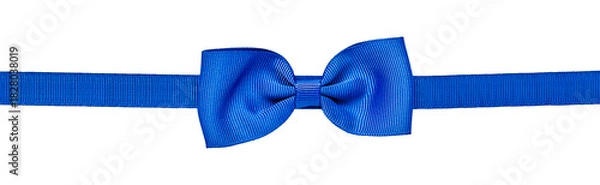 Obraz Vibrant royal blue fabric bow and horizontal ribbon isolated on white background, ideal as a gift wrap element, header, footer, or masculine tie accessory decoration