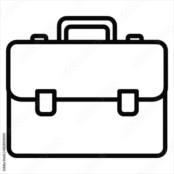 Fototapeta Briefcase icon outline art; business bag symbol; professional travel isolated on white background, Vector