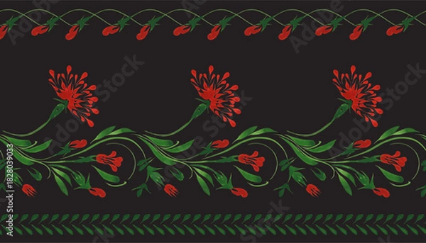Obraz Vector floral seamless pattern from hand painted flowers on a black background