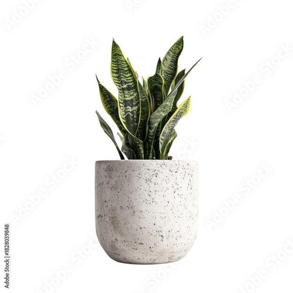 Obraz Sansevieria trifasciata laurentii snake plant in a modern speckled concrete pot, perfect for home decor.