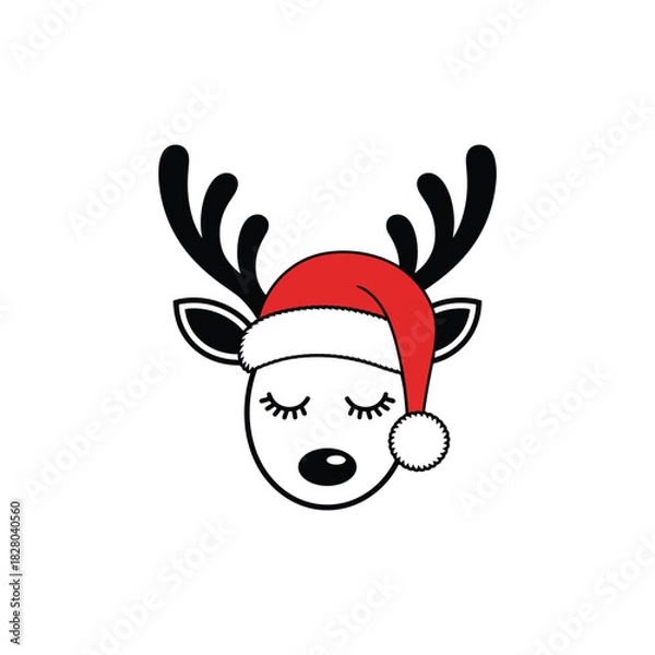 Fototapeta Cute Reindeer Face Santa Hat Vector