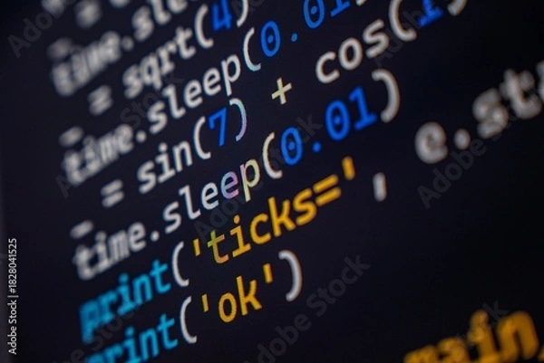 Obraz A detailed view of programming code displayed on a computer screen, showcasing syntax highlighting in various colors.