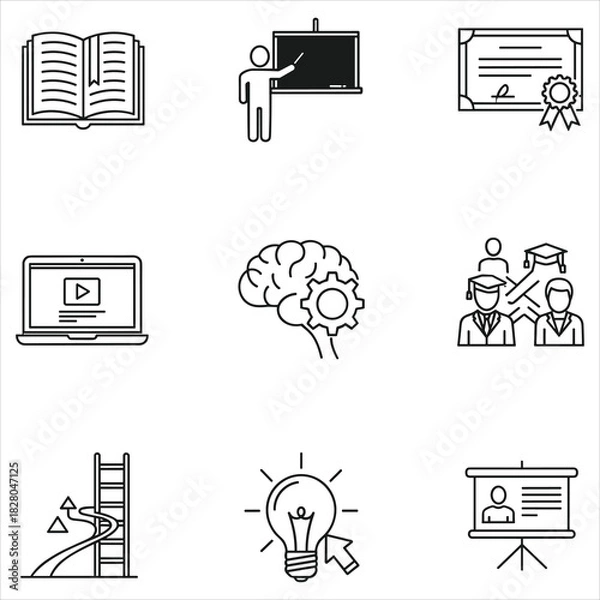 Fototapeta Education, learning, and idea conceptual vector line icons set isolated on white background, Vector