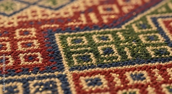Fototapeta Vibrant Textile Art Showing Complex Geometric Shapes and Sparkling Details
