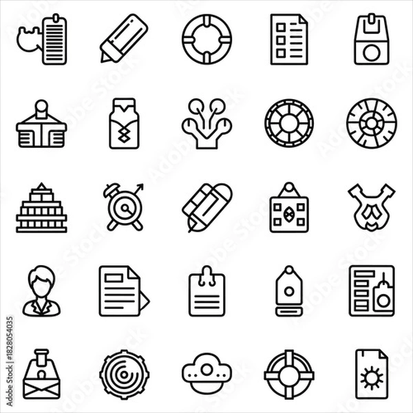 Fototapeta Diverse collection of essential outline icons for modern design projects isolated on white background, Vector