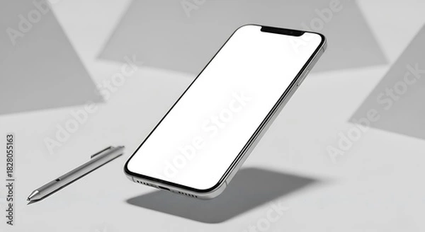 Fototapeta Modern smartphone mockup with stylus pen for creative design presentation