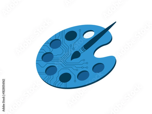 Obraz A blue artist's palette is integrated with circuit board patterns and a paintbrush.