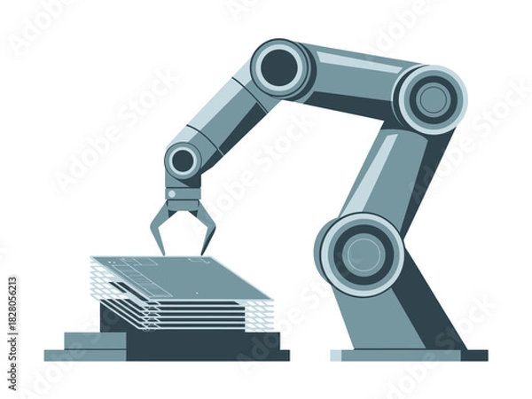Obraz An industrial robotic arm is assembling components on a production line.
