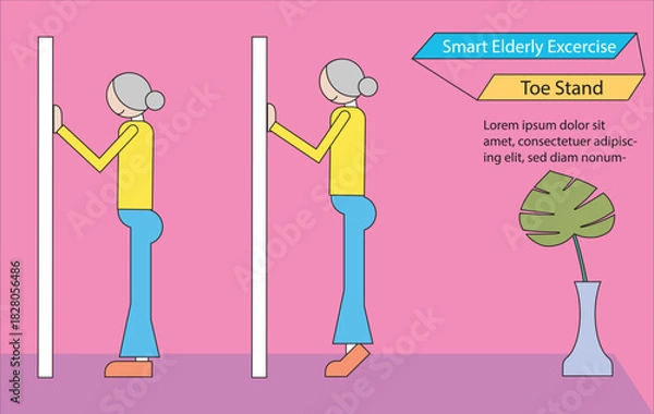 Fototapeta Elderly people exercise by standing on their tiptoes to strengthen their leg muscles and balance.