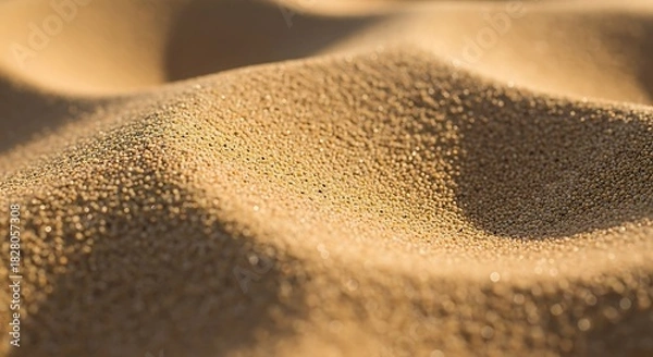 Fototapeta Close up view of golden desert sand dunes showing fine grain texture and soft natural light