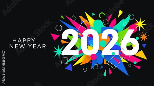 Fototapeta Happy new year 2026 festive colorful explosion abstract design