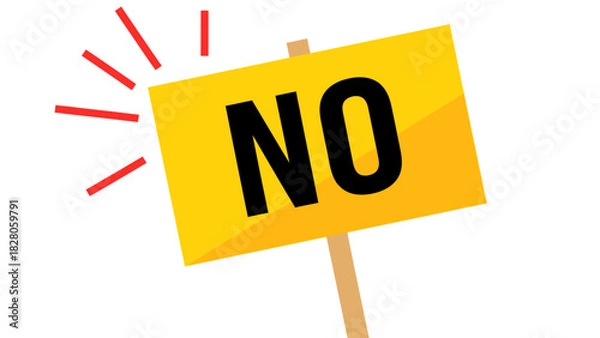 Fototapeta No" word on yellow protest sign with red emphatic exclamation