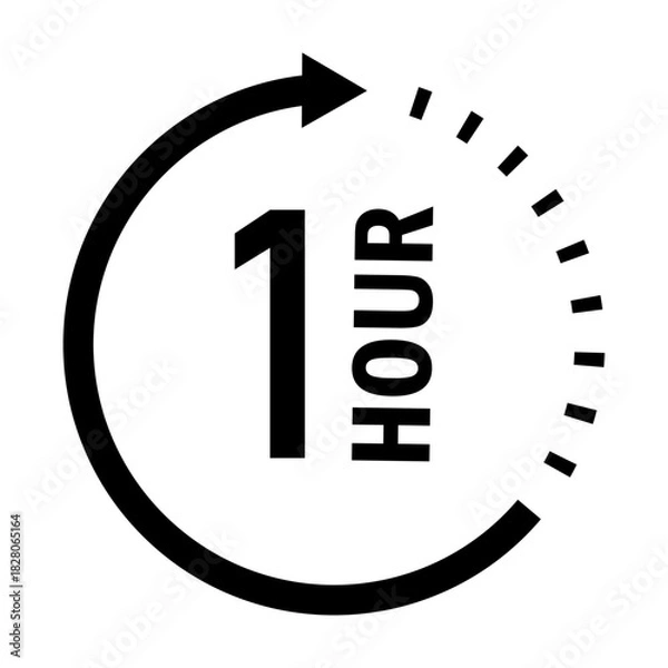 Fototapeta One hour duration timer clock icon symbol