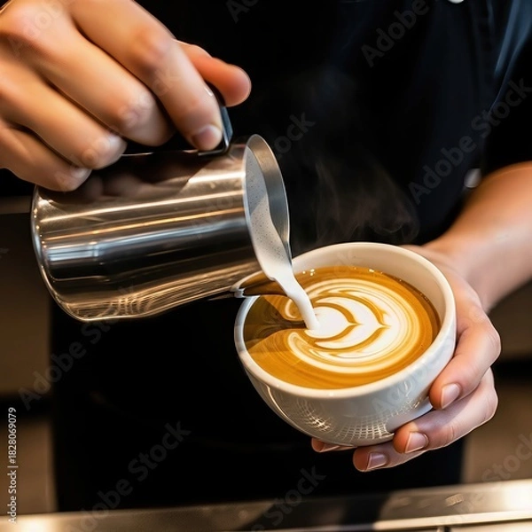 Fototapeta Close-up of barista making latte art