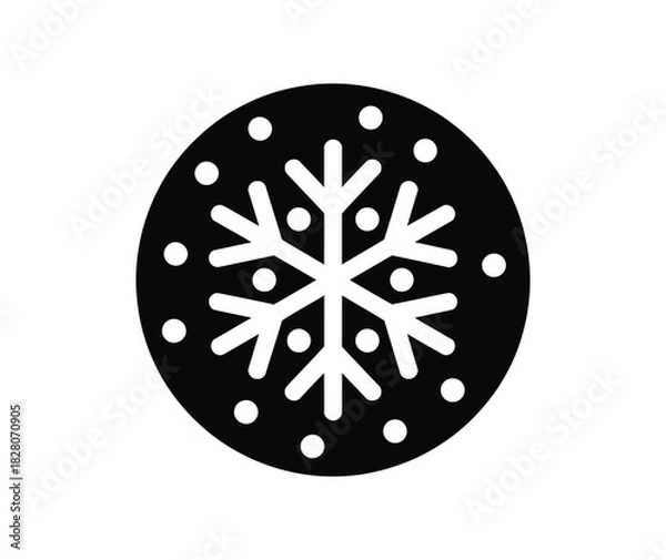 Fototapeta Illustration of a white snowflake surrounded by dots inside a black circle