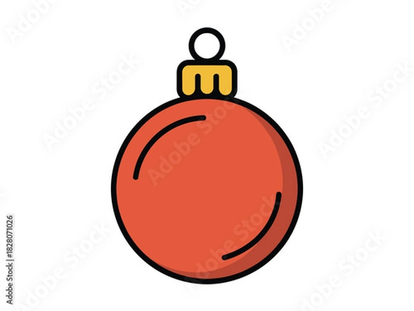 Fototapeta A red christmas ornament with a yellow top and a white circle on a white background