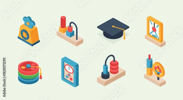 Obraz Educational 3d icons collection with graduation cap and educational tools