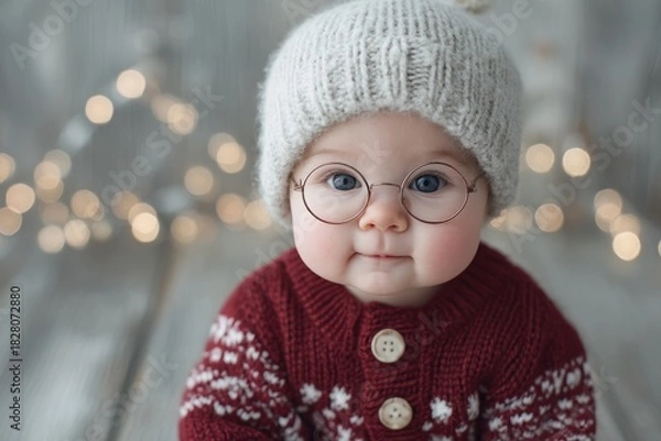 Fototapeta Santa Claus pointing at viewer with serious expression against red bokeh background, ideal for Christmas campaigns or humorous cards.