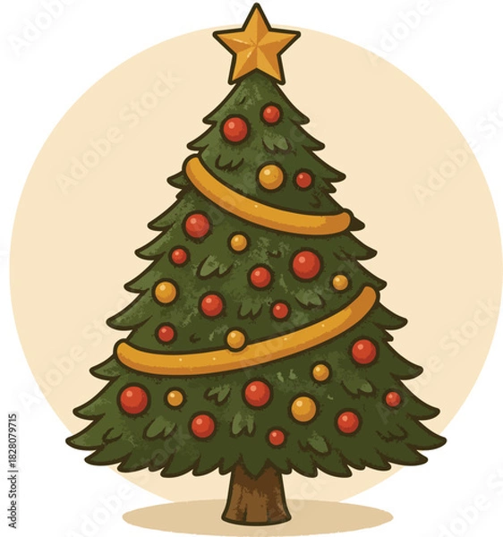 Obraz Festive Cartoon Christmas Tree with Ornaments