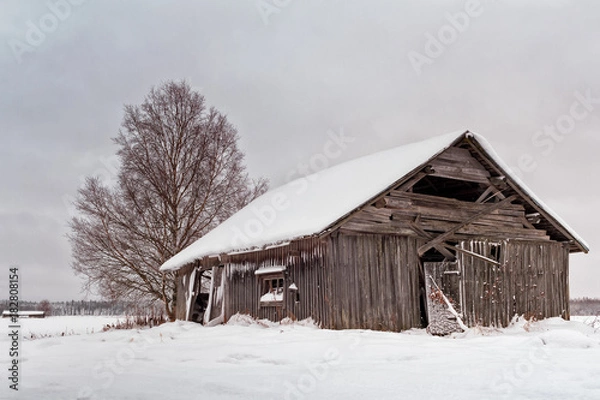Obraz Abandoned Barn House Covered With Snow