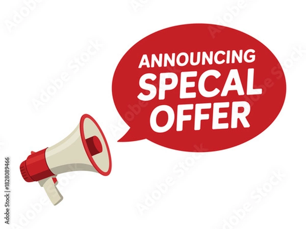Fototapeta Announcing a special offer with a megaphone and speech bubble graphic.