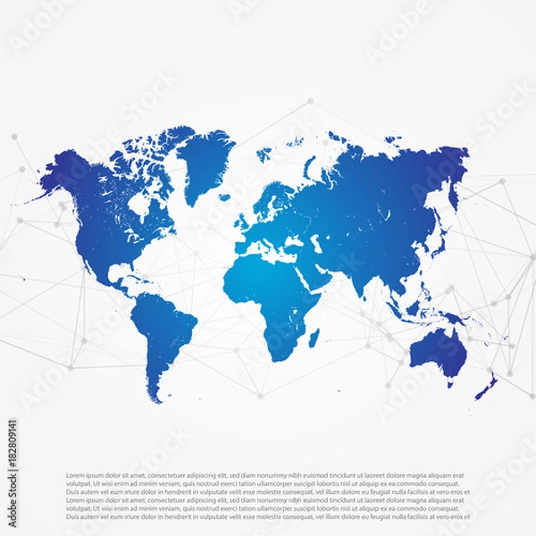 Fototapeta World Map with Abstract Network Mesh - Digital Internet Things of Technology Template Vector Background