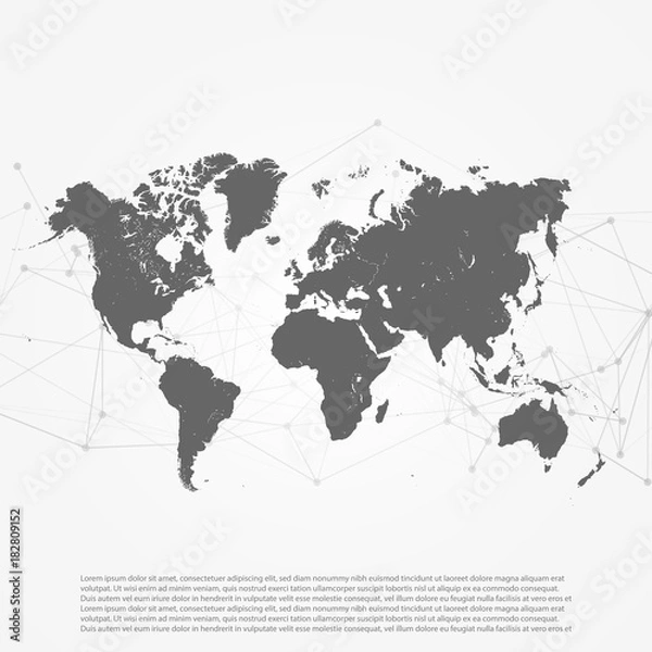 Fototapeta World Map with Abstract Network Mesh - Digital Internet Things of Technology Template Vector Background