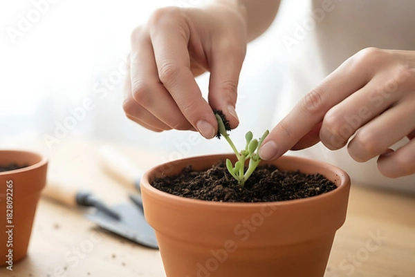 Obraz hands holding a plant
