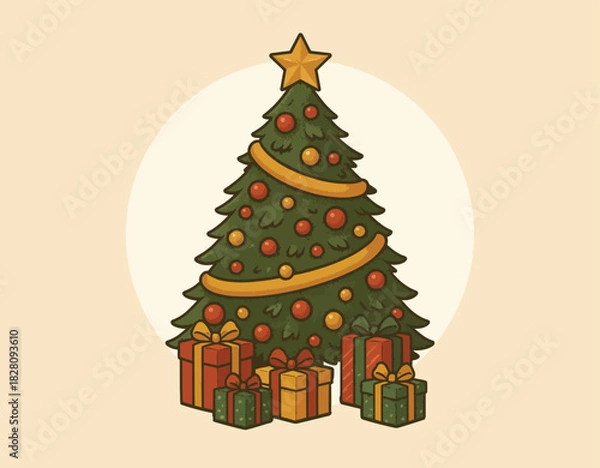 Obraz Festive Christmas Tree with Gifts