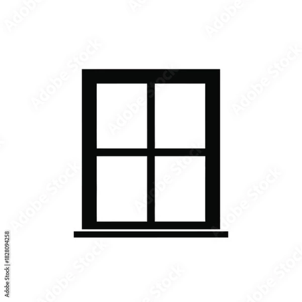 Fototapeta Black window frame with four panes and sill white