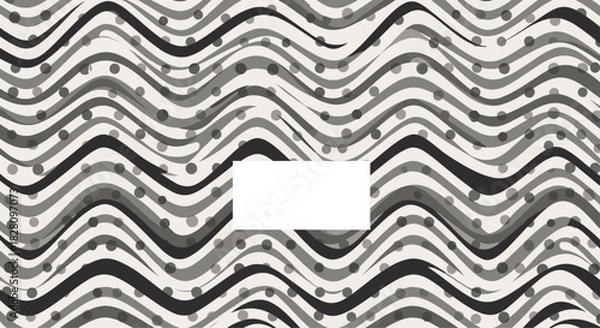 Fototapeta Monochrome abstract background with wavy lines and polka dots creating a dynamic modern pattern with a blank text box.