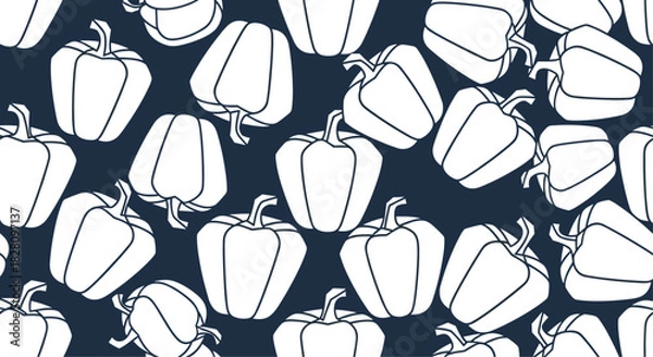 Obraz A bold and modern seamless pattern featuring simple white bell pepper outlines scattered on a dark navy blue background design.