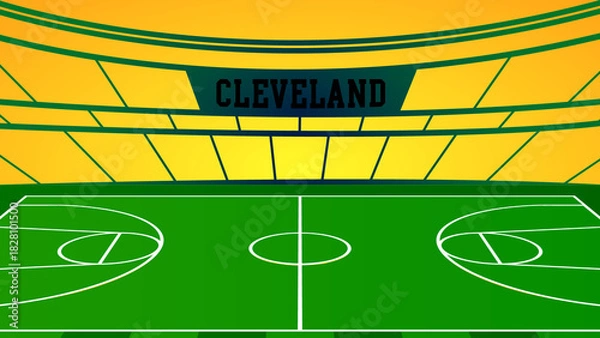Fototapeta Cleveland Basketball City Name and Ground Field with Colorful Background , Vector Illustration Abstract image