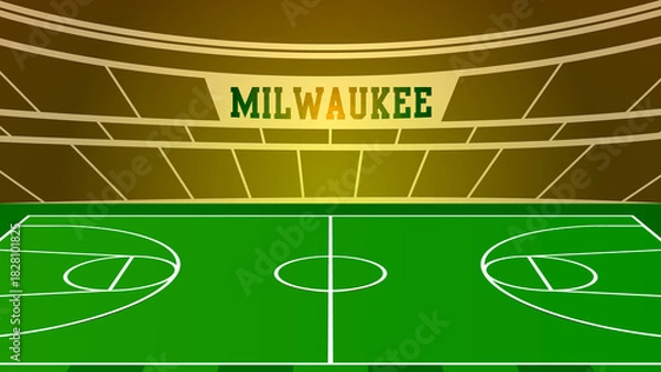 Fototapeta Milwaukee Basketball City Name and Ground Field with Colorful Background , Vector Illustration Abstract image