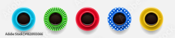 Fototapeta Set of color coffee cups. Top view. Vector objects
