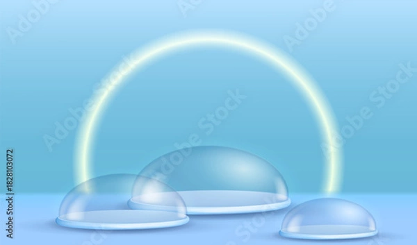 Fototapeta Realistic stage with glass domes and glowing arch