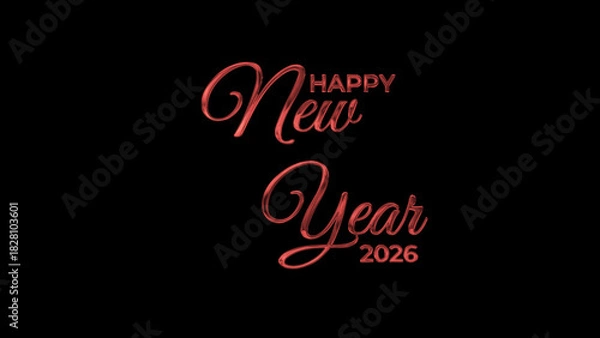 Obraz Happy new year 2026 image in red lettering against a black background. Perfect for new years eve party invitations or social media posts.
