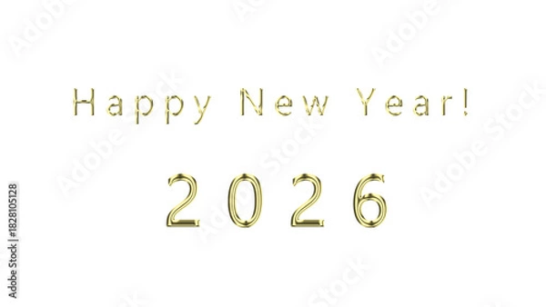 Obraz Happy New Year Gold Text. New Year's 2026 greetings golden text, transparent PNG format.
