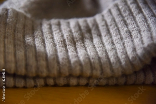 Obraz Fabric knitted wool textile. Close shot of a vintage, hand knit aran sweater