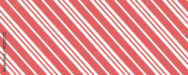 Obraz Vector Christmas background with diagonal stripes pattern, candy cane. Long horizontal banner.