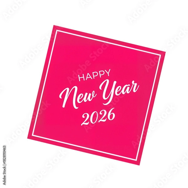 Fototapeta Hot Pink New Year Tag – "Happy New Year 2026" in Elegant Script for a Bold Celebration

