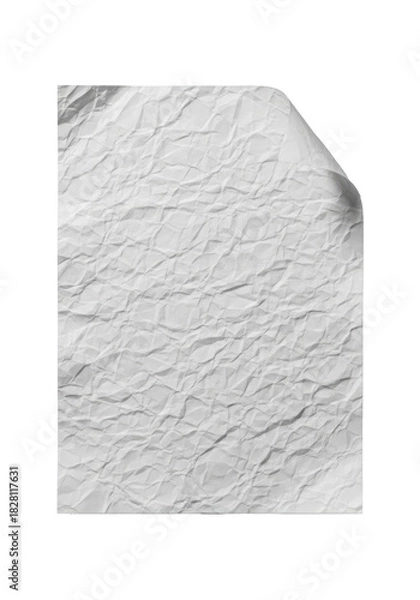 Fototapeta transparent vertical crumpled paper, intricate wrinkles, deep folds, top right corner peeled back, with subtle shadow on a transparent background with copy space, concept of abstract elegance and