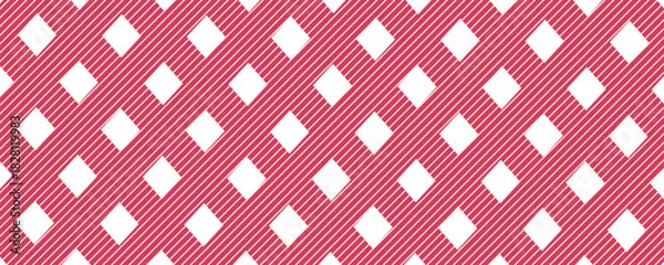 Obraz Vector Seamless pattern. Wide cell horizontal background red table cloth in a cage. Abstract checkered backdrop.